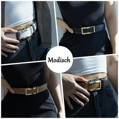 Unisex Double‑Sided Leather Ratchet Belt, Hole‑Free Adjustable Alloy Buckle for Men & Women(Brown） Kemu |Fashion Home Kitchen Beauty