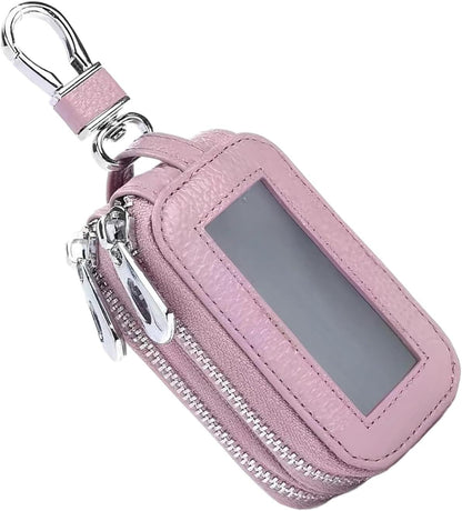 Car Key Fob Case, Double-layer Remote Key Storage Bag with Zipper Closure and Lanyard, for Men Women (Pink) Kemu |Fashion Home Kitchen Beauty
