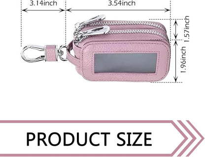 Car Key Fob Case, Double-layer Remote Key Storage Bag with Zipper Closure and Lanyard, for Men Women (Pink) Kemu |Fashion Home Kitchen Beauty