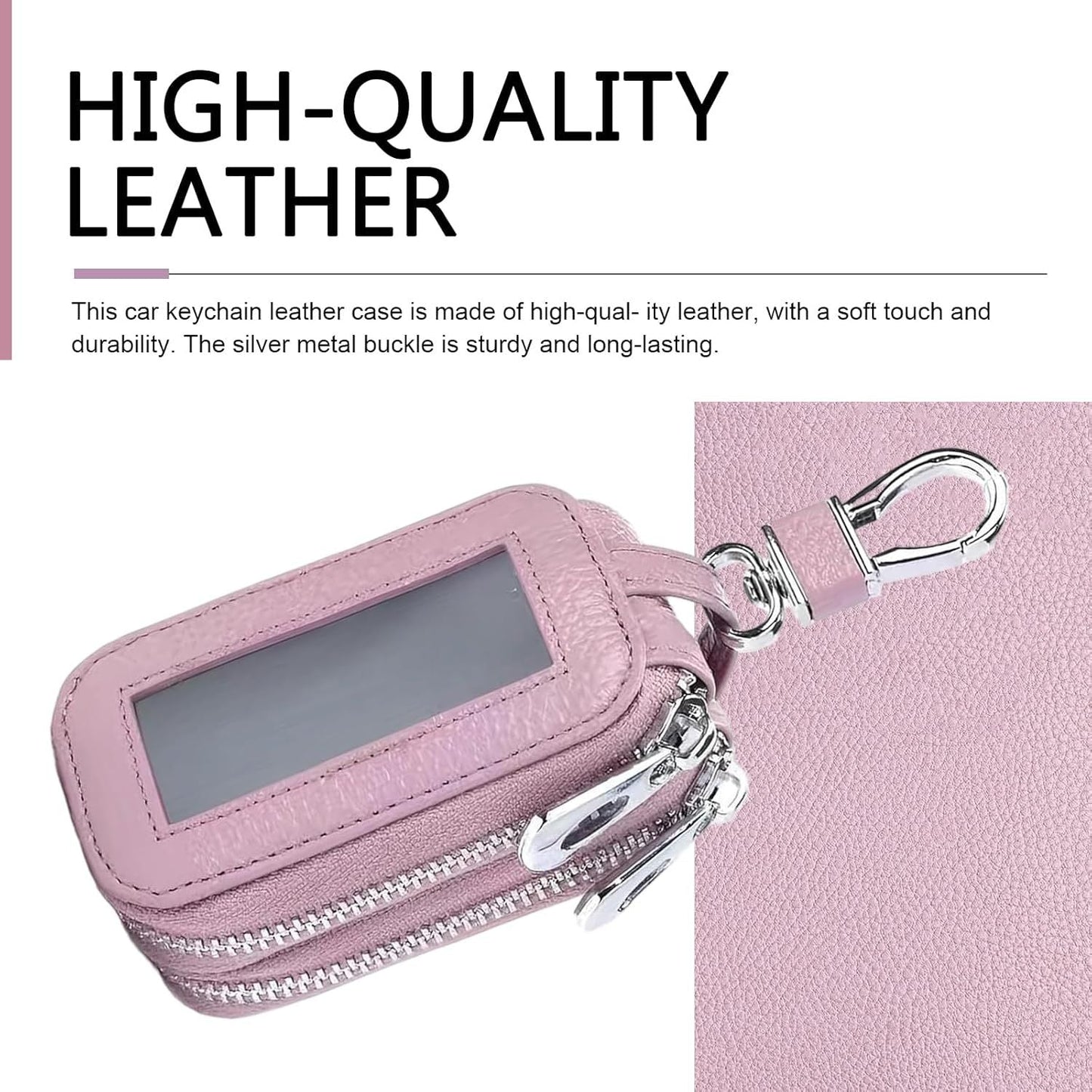 Car Key Fob Case, Double-layer Remote Key Storage Bag with Zipper Closure and Lanyard, for Men Women (Pink) Kemu |Fashion Home Kitchen Beauty
