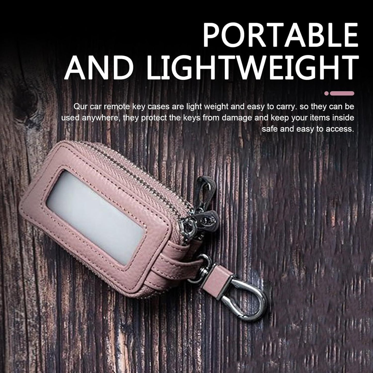 Car Key Fob Case, Double-layer Remote Key Storage Bag with Zipper Closure and Lanyard, for Men Women (Pink) Kemu |Fashion Home Kitchen Beauty