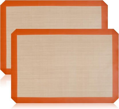 2-Pack Silicone Baking Mats – Non-Stick Reusable BPA-Free Oven Liners, 100% Food-Grade Silicone, Fit Half Sheet Pans (16.54" x 11.62") for Cookies, Pastry & More Orange/Beige, 0.4mm Kemu |Fashion Home Kitchen Beauty