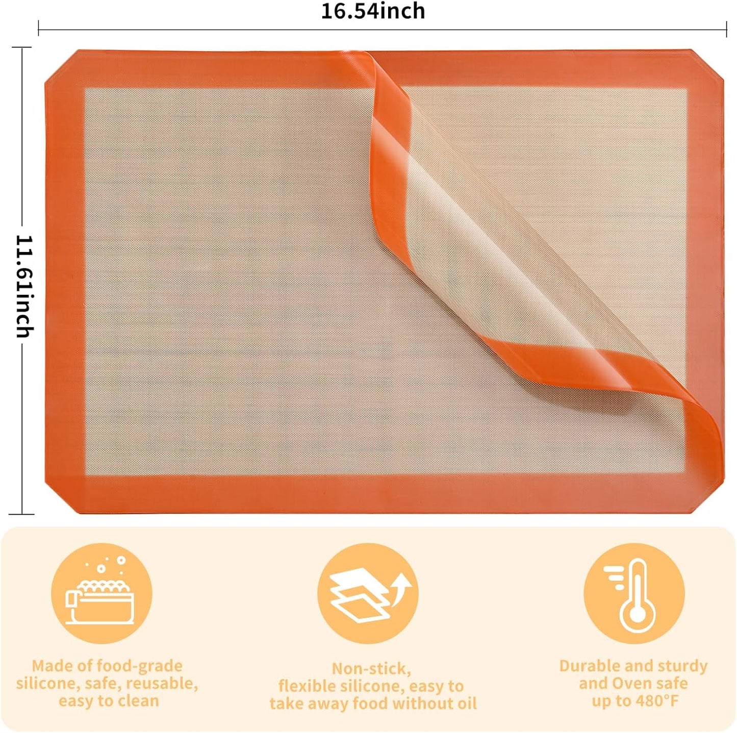 2-Pack Silicone Baking Mats – Non-Stick Reusable BPA-Free Oven Liners, 100% Food-Grade Silicone, Fit Half Sheet Pans (16.54" x 11.62") for Cookies, Pastry & More Orange/Beige, 0.4mm Kemu |Fashion Home Kitchen Beauty