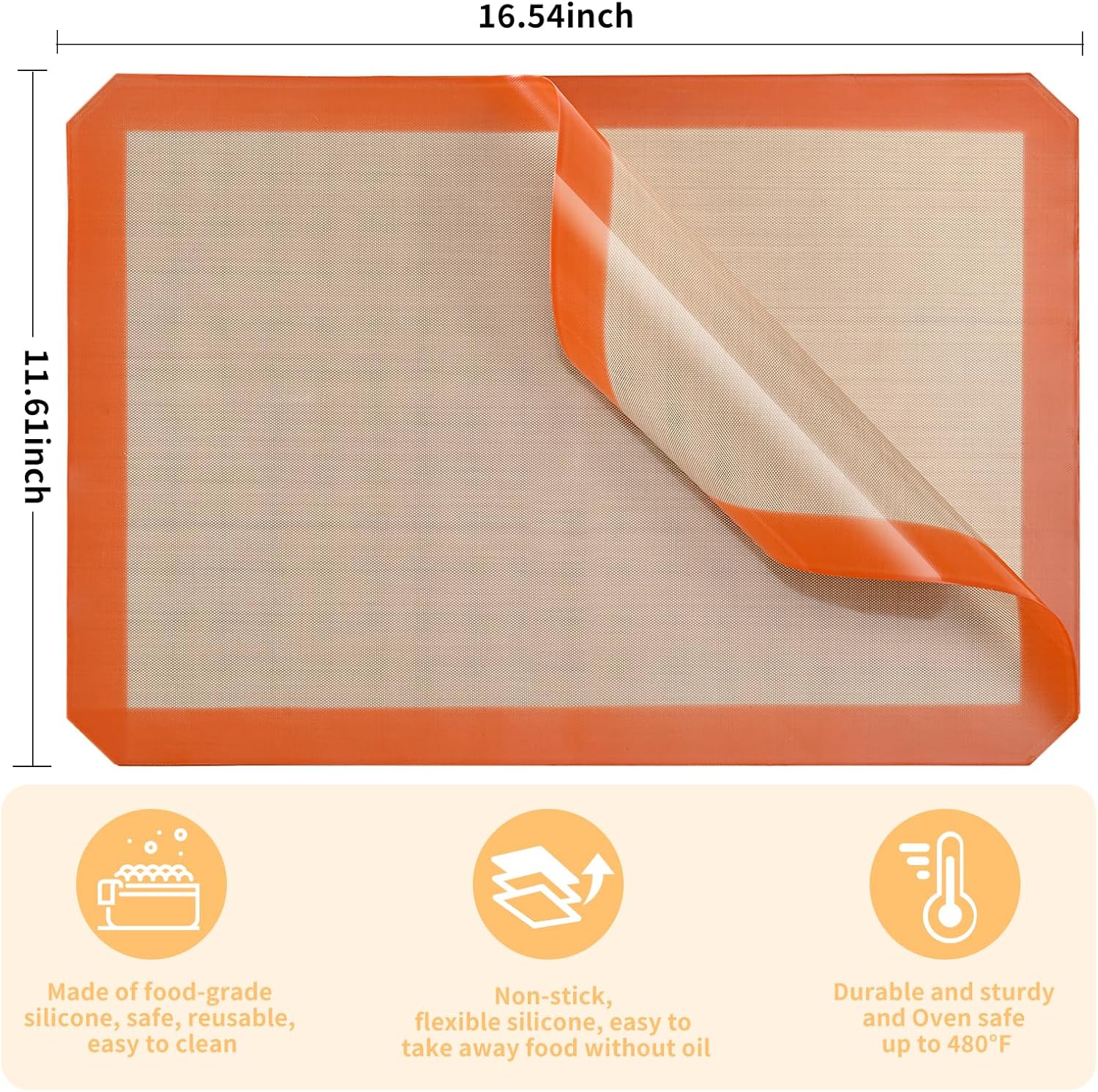 2-Pack Silicone Baking Mats – Non-Stick Reusable BPA-Free Oven Liners, 100% Food-Grade Silicone, Fit Half Sheet Pans (16.54" x 11.62") for Cookies, Pastry & More Orange/Beige, 0.4mm Kemu |Fashion Home Kitchen Beauty