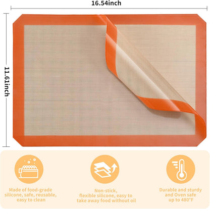 2-Pack Silicone Baking Mats – Non-Stick Reusable BPA-Free Oven Liners, 100% Food-Grade Silicone, Fit Half Sheet Pans (16.54" x 11.62") for Cookies, Pastry & More Orange/Beige, 0.4mm Kemu |Fashion Home Kitchen Beauty