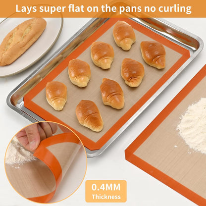 2-Pack Silicone Baking Mats – Non-Stick Reusable BPA-Free Oven Liners, 100% Food-Grade Silicone, Fit Half Sheet Pans (16.54" x 11.62") for Cookies, Pastry & More Orange/Beige, 0.4mm Kemu |Fashion Home Kitchen Beauty