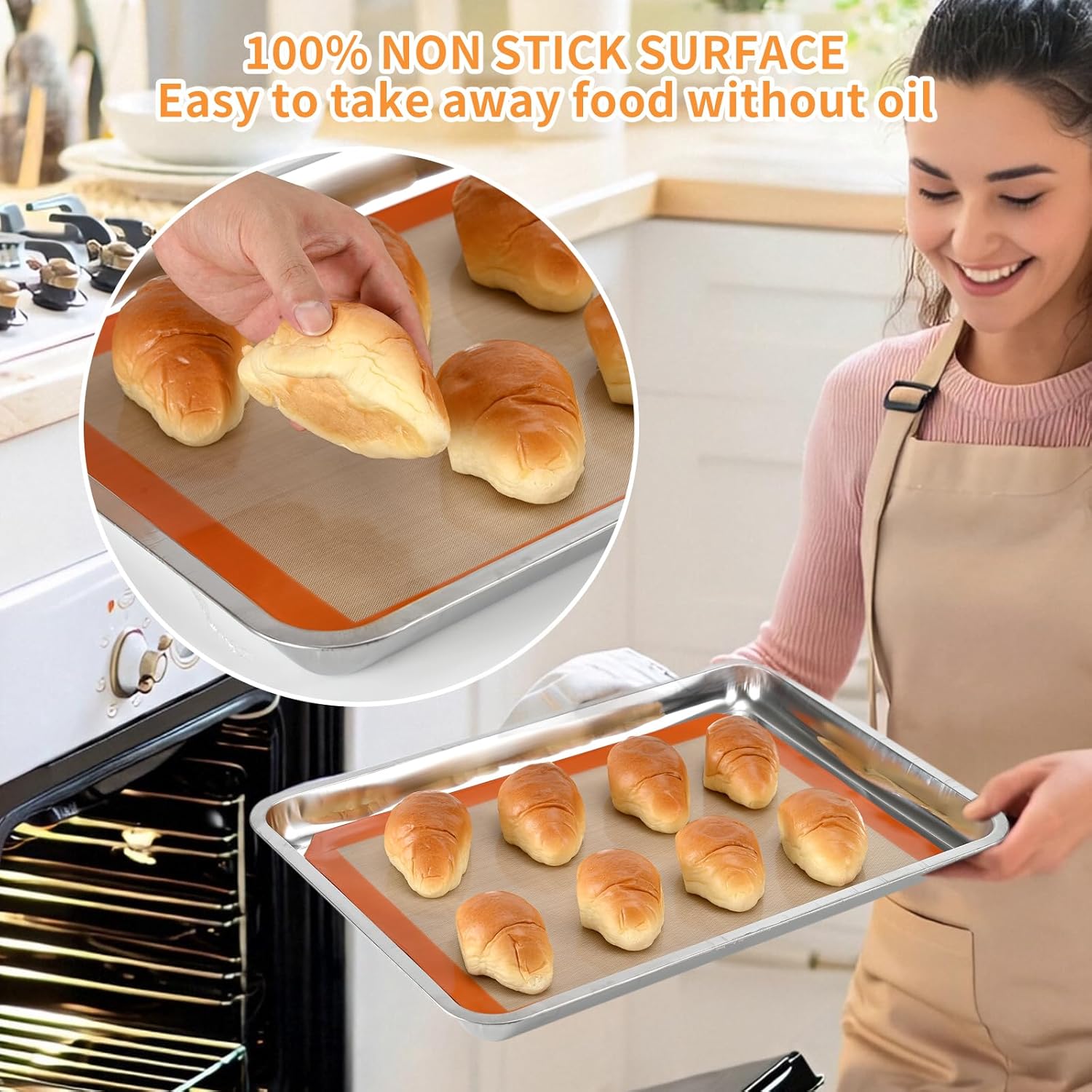 2-Pack Silicone Baking Mats – Non-Stick Reusable BPA-Free Oven Liners, 100% Food-Grade Silicone, Fit Half Sheet Pans (16.54" x 11.62") for Cookies, Pastry & More Orange/Beige, 0.4mm Kemu |Fashion Home Kitchen Beauty