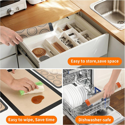 2-Pack Silicone Baking Mats – Non-Stick Reusable BPA-Free Oven Liners, 100% Food-Grade Silicone, Fit Half Sheet Pans (16.54" x 11.62") for Cookies, Pastry & More Orange/Beige, 0.4mm Kemu |Fashion Home Kitchen Beauty