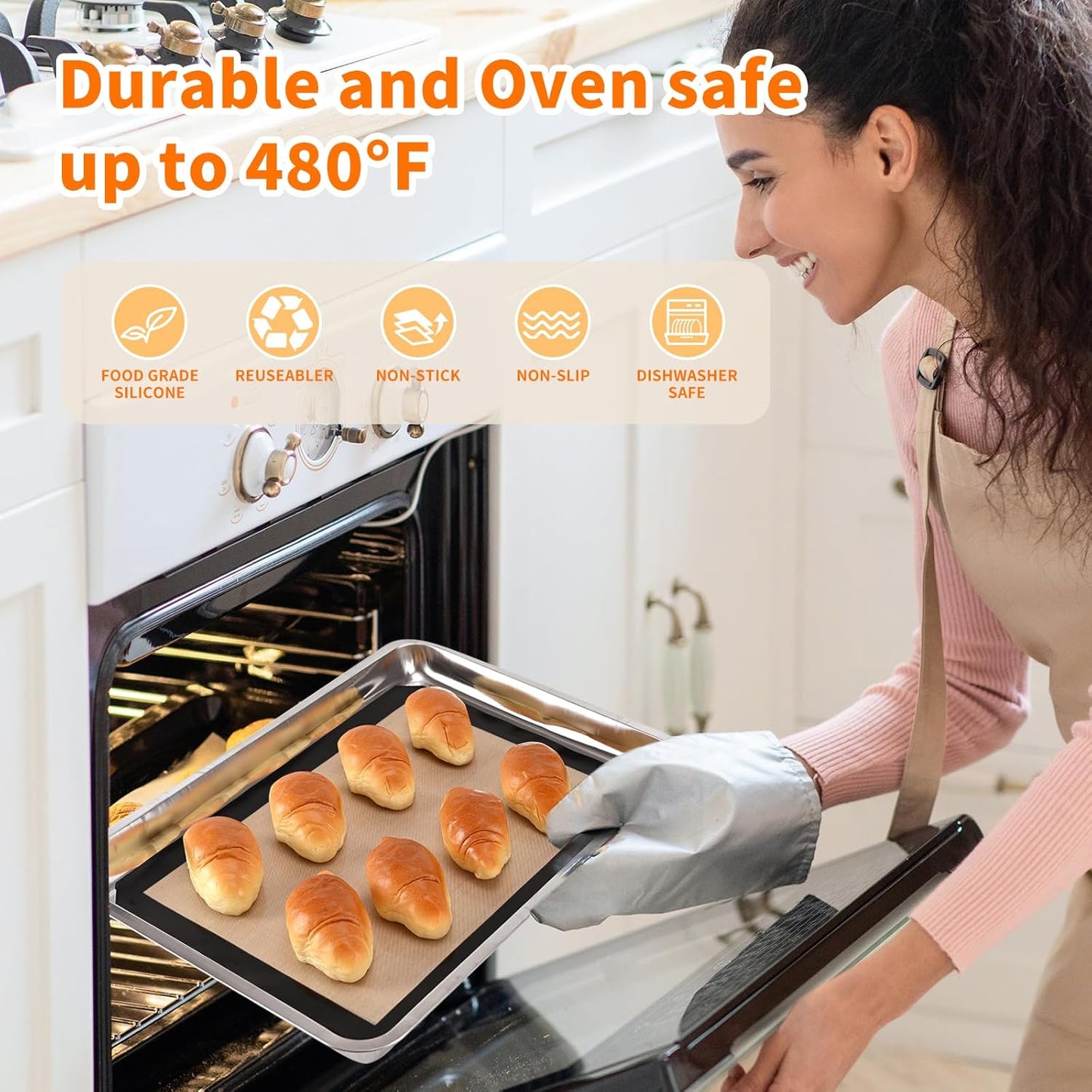 2-Pack Silicone Baking Mats – Non-Stick Reusable BPA-Free Oven Liners, 100% Food-Grade Silicone, Fit Half Sheet Pans (16.54" x 11.62") for Cookies, Pastry & More Orange/Beige, 0.4mm Kemu |Fashion Home Kitchen Beauty