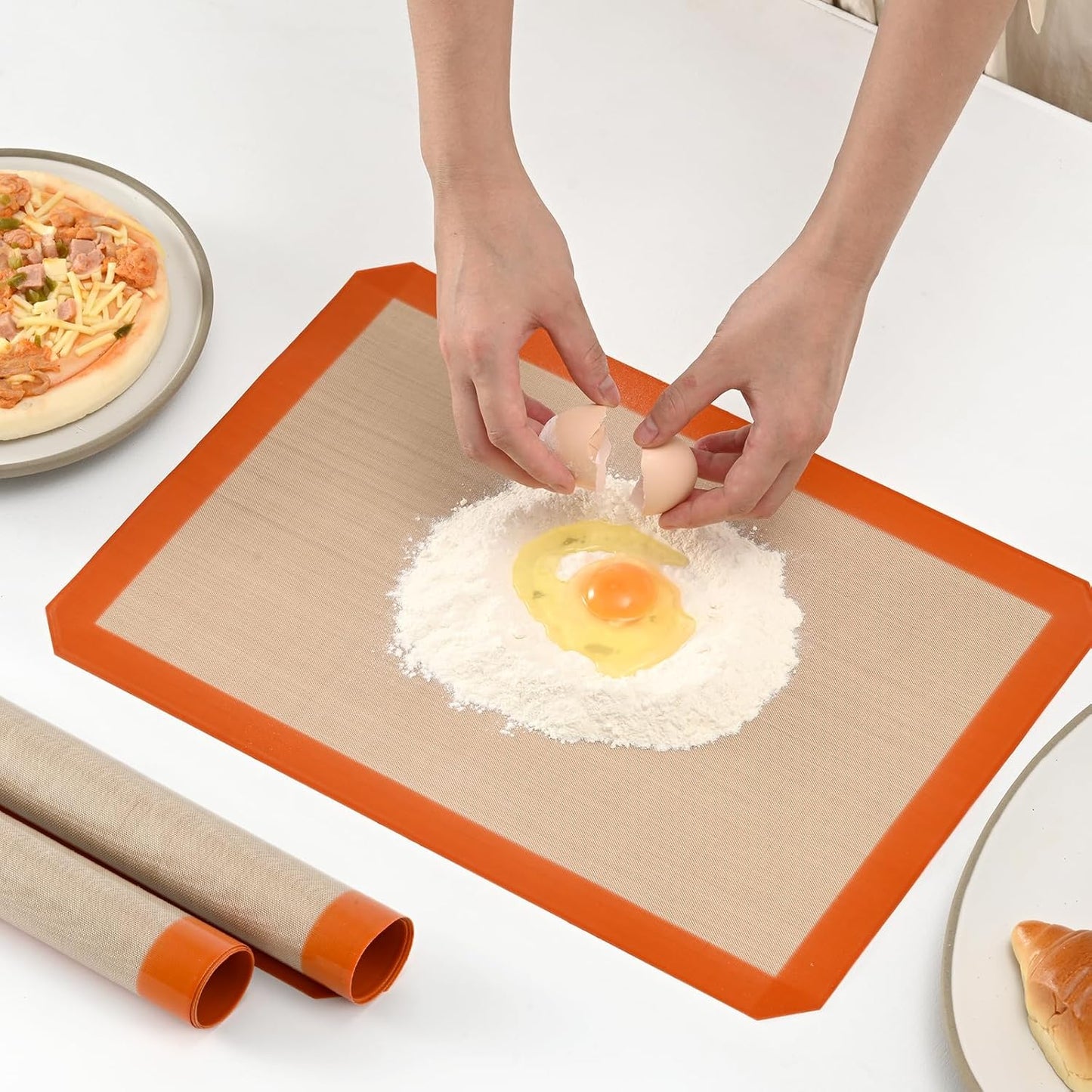 2-Pack Silicone Baking Mats – Non-Stick Reusable BPA-Free Oven Liners, 100% Food-Grade Silicone, Fit Half Sheet Pans (16.54" x 11.62") for Cookies, Pastry & More Orange/Beige, 0.4mm Kemu |Fashion Home Kitchen Beauty