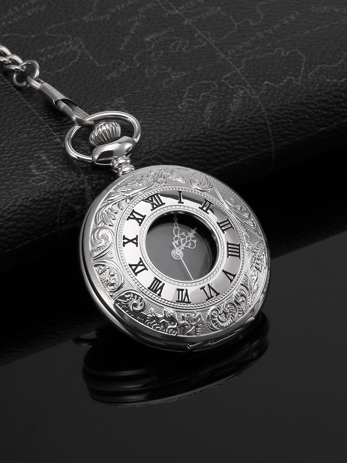 Vintage Pocket Watch Steel Men Watch with Chain (Silver) Kemu |Fashion Home Kitchen Beauty