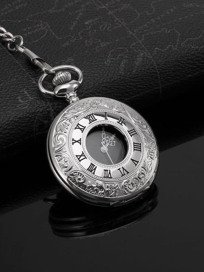 Vintage Pocket Watch Steel Men Watch with Chain (Silver) Kemu |Fashion Home Kitchen Beauty