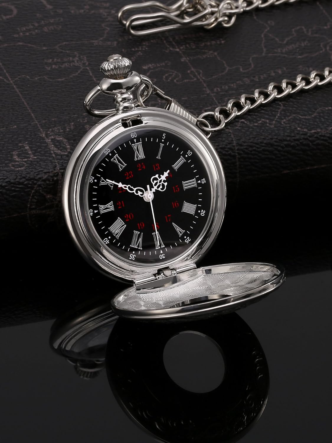 Vintage Pocket Watch Steel Men Watch with Chain (Silver) Kemu |Fashion Home Kitchen Beauty
