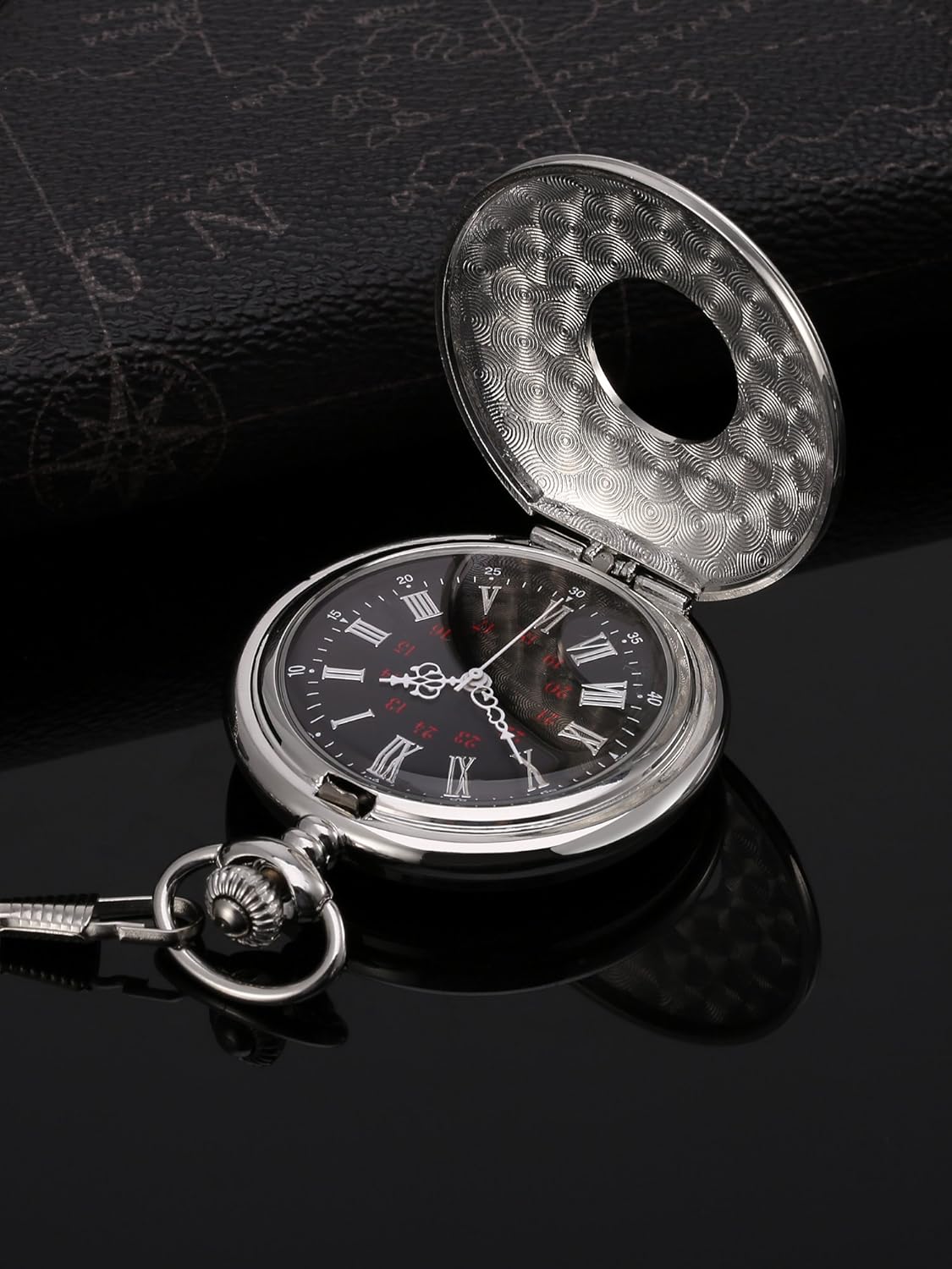 Vintage Pocket Watch Steel Men Watch with Chain (Silver) Kemu |Fashion Home Kitchen Beauty
