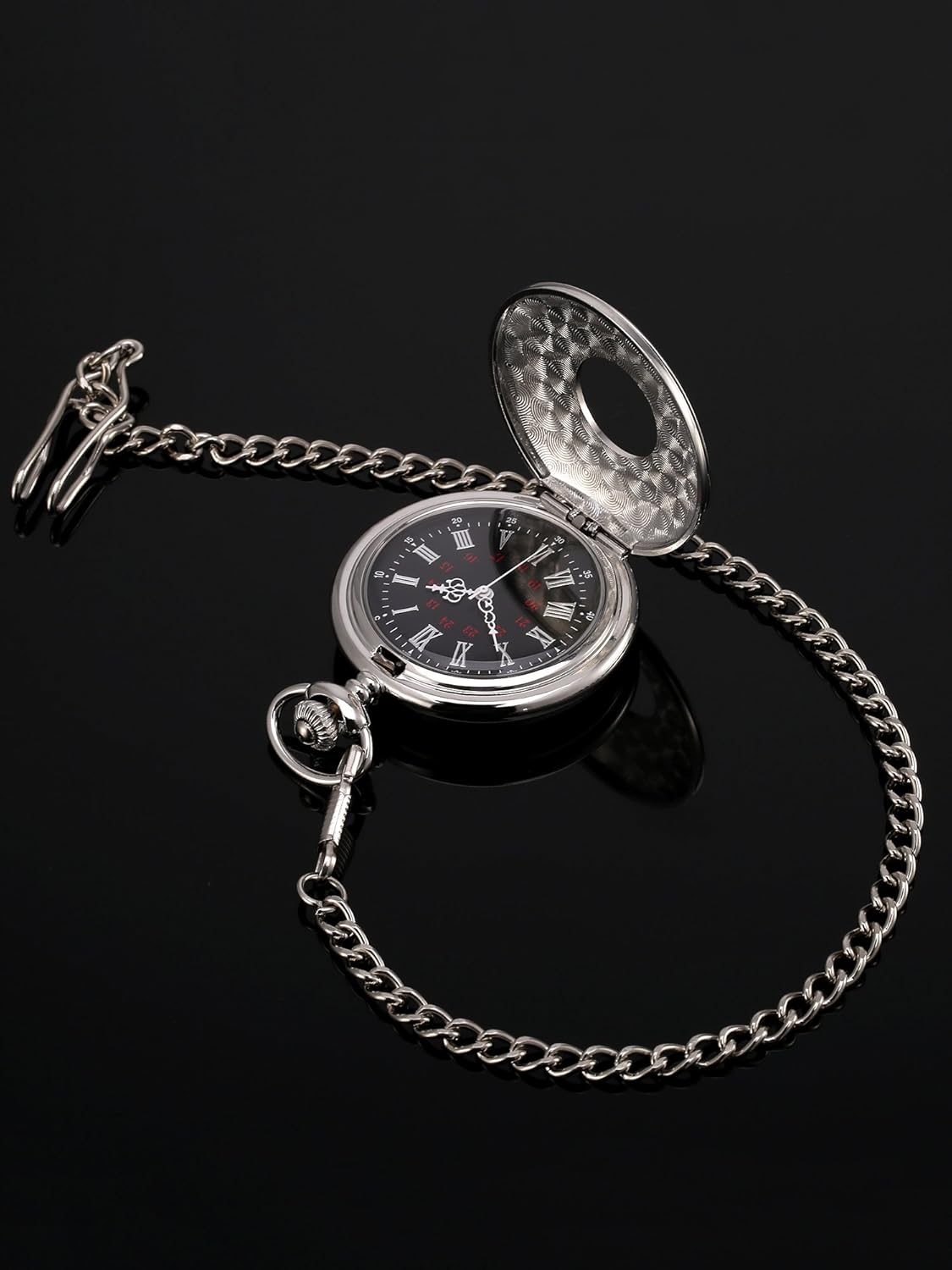 Vintage Pocket Watch Steel Men Watch with Chain (Silver) Kemu |Fashion Home Kitchen Beauty