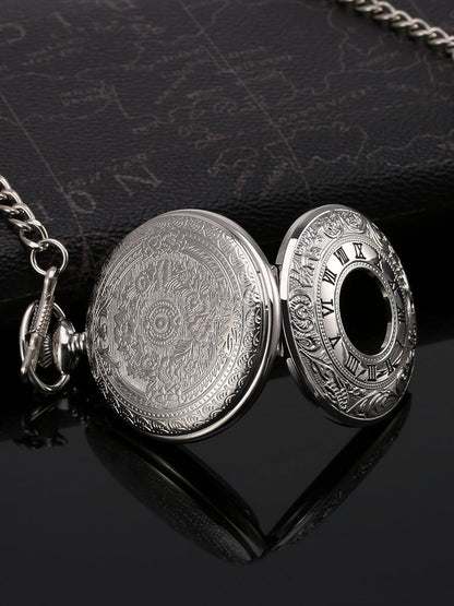 Vintage Pocket Watch Steel Men Watch with Chain (Silver) Kemu |Fashion Home Kitchen Beauty