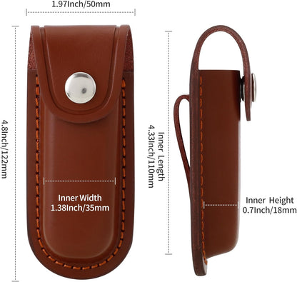 Pocket Knife Sheath, 4" Folding Pocket EDC Knife Case, Portable Pouch Knife Leather Holster with Snap Closure and Belt Loop, Accessory for Outdoor Climbing, Camping, Cycling and Hiking, Brown Kemu |Fashion Home Kitchen Beauty