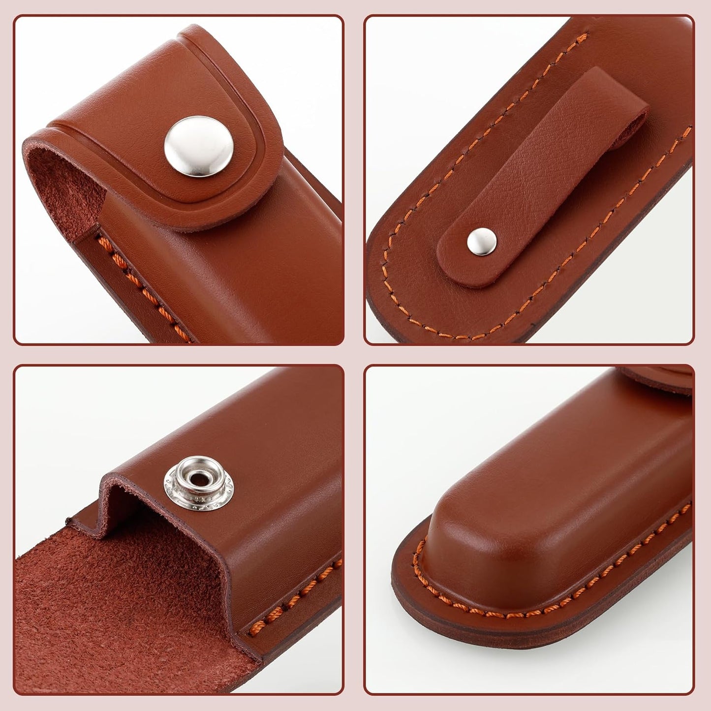Pocket Knife Sheath, 4" Folding Pocket EDC Knife Case, Portable Pouch Knife Leather Holster with Snap Closure and Belt Loop, Accessory for Outdoor Climbing, Camping, Cycling and Hiking, Brown Kemu |Fashion Home Kitchen Beauty