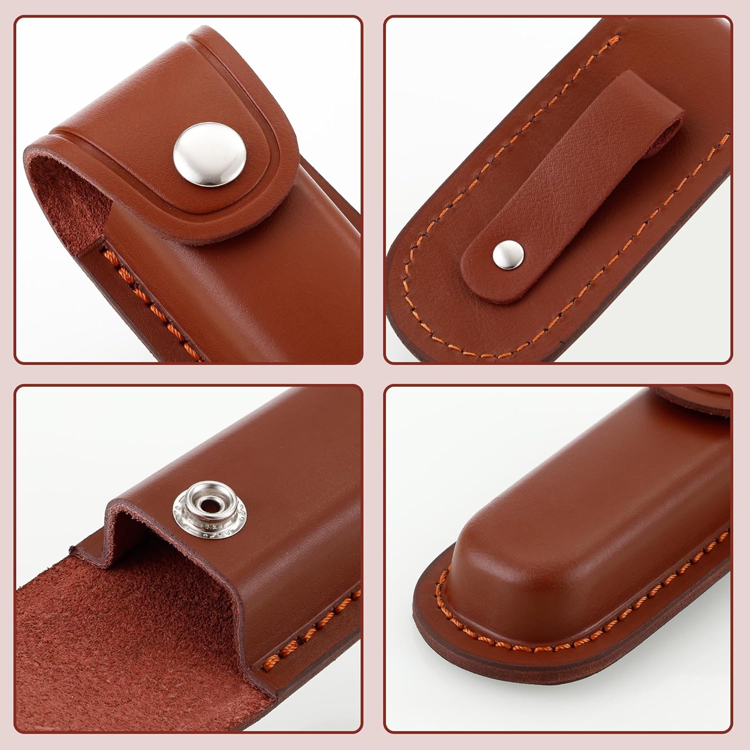Pocket Knife Sheath, 4" Folding Pocket EDC Knife Case, Portable Pouch Knife Leather Holster with Snap Closure and Belt Loop, Accessory for Outdoor Climbing, Camping, Cycling and Hiking, Brown Kemu |Fashion Home Kitchen Beauty