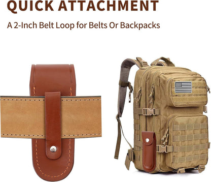 Pocket Knife Sheath, 5" Folding Pocket EDC Knife Case, Portable Pouch Knife Leather Holster with Snap Closure and Belt Loop, Accessory for Outdoor Climbing, Camping, Cycling and Hiking, Brown Kemu |Fashion Home Kitchen Beauty