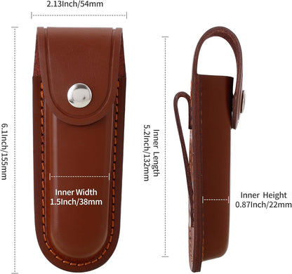 Pocket Knife Sheath, 5" Folding Pocket EDC Knife Case, Portable Pouch Knife Leather Holster with Snap Closure and Belt Loop, Accessory for Outdoor Climbing, Camping, Cycling and Hiking, Brown Kemu |Fashion Home Kitchen Beauty