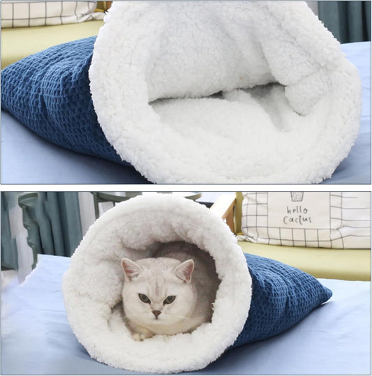 Cat Sleeping Bag Nest - Half-Closed Design - Plush & Fleece - Warm - Navy Blue - 1 Piece Kemu |Fashion Home Kitchen Beauty