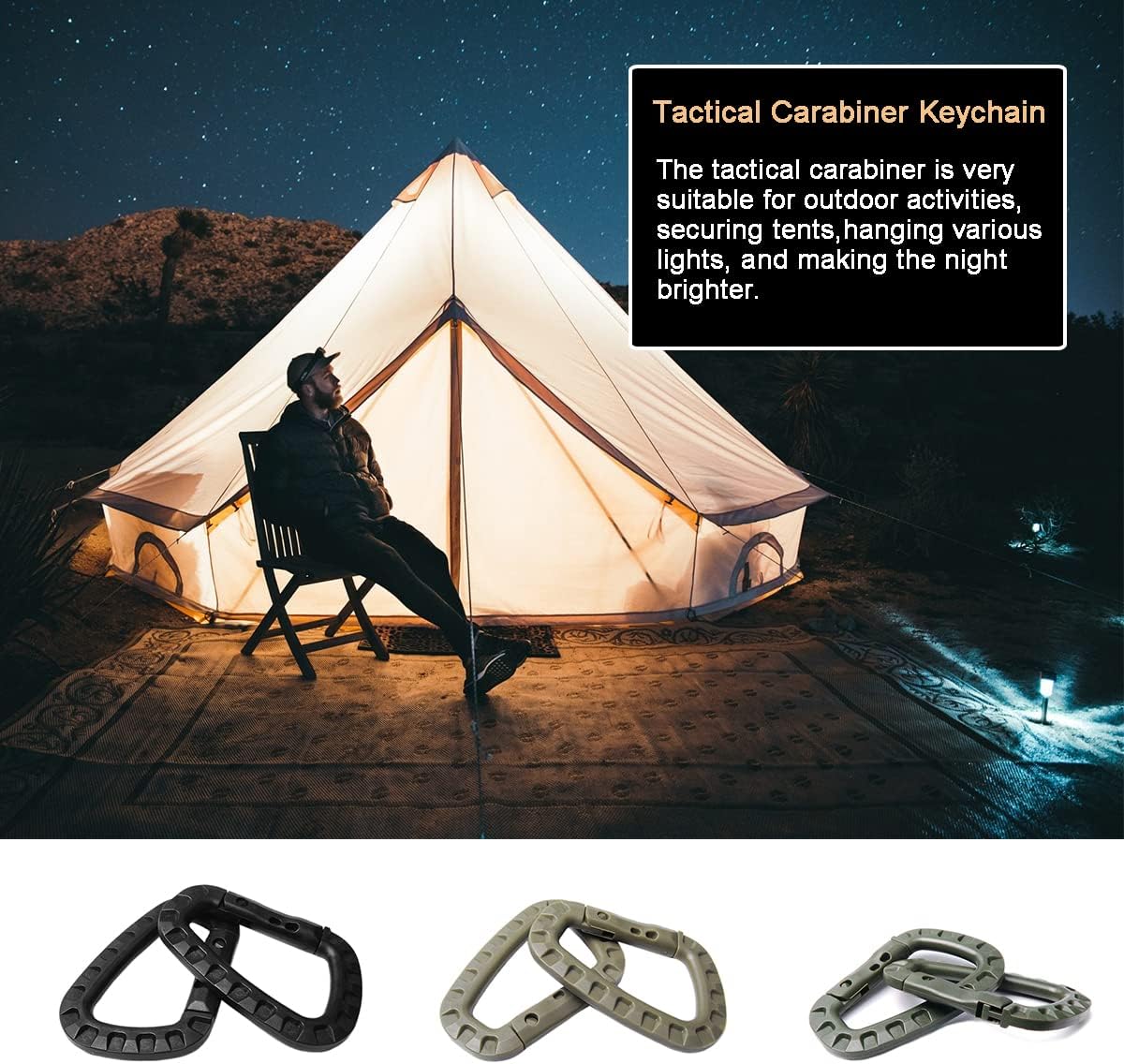 Tactical Gear Carabiner Keychain Clip Plastic D-Rings Large Key Chain Heavy Duty Snap Hook for Backpack, Belt, Keyrings, Bags, Bottle, Tent, Camping Kemu |Fashion Home Kitchen Beauty