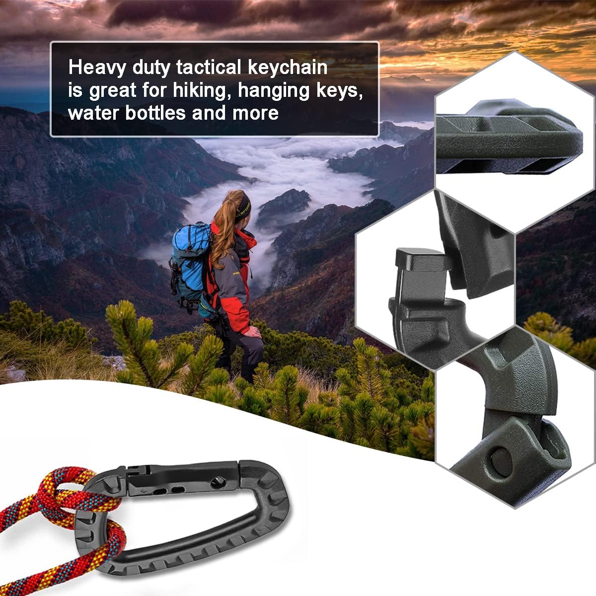 Tactical Gear Carabiner Keychain Clip Plastic D-Rings Large Key Chain Heavy Duty Snap Hook for Backpack, Belt, Keyrings, Bags, Bottle, Tent, Camping Kemu |Fashion Home Kitchen Beauty