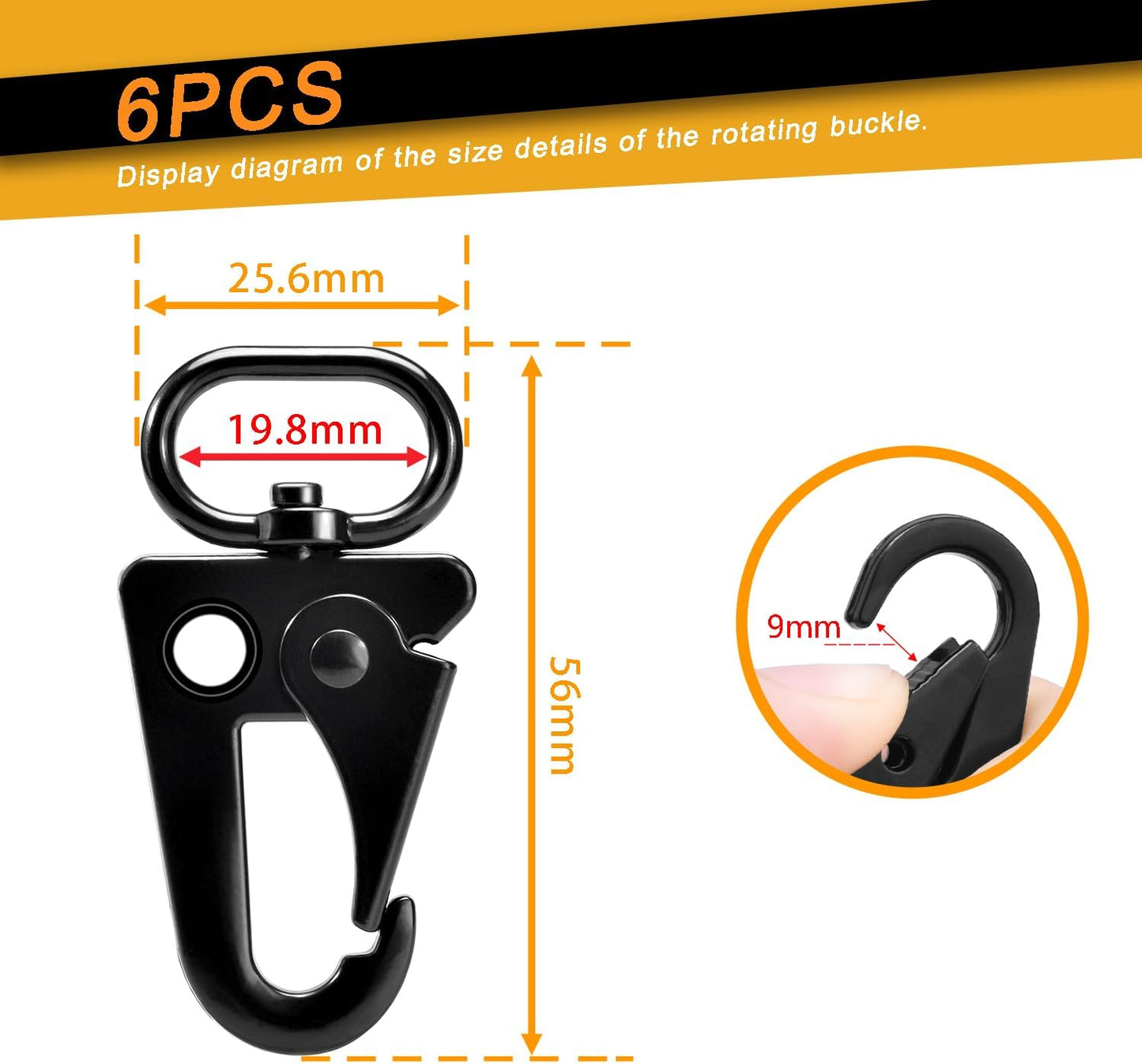 6 Pack Paracord Lanyard Accessories 3/4" Rifle Sling Clips Metal Swivel Snap Hook Keychain Carabiner Key Chain for Keyrings (Black) Kemu |Fashion Home Kitchen Beauty