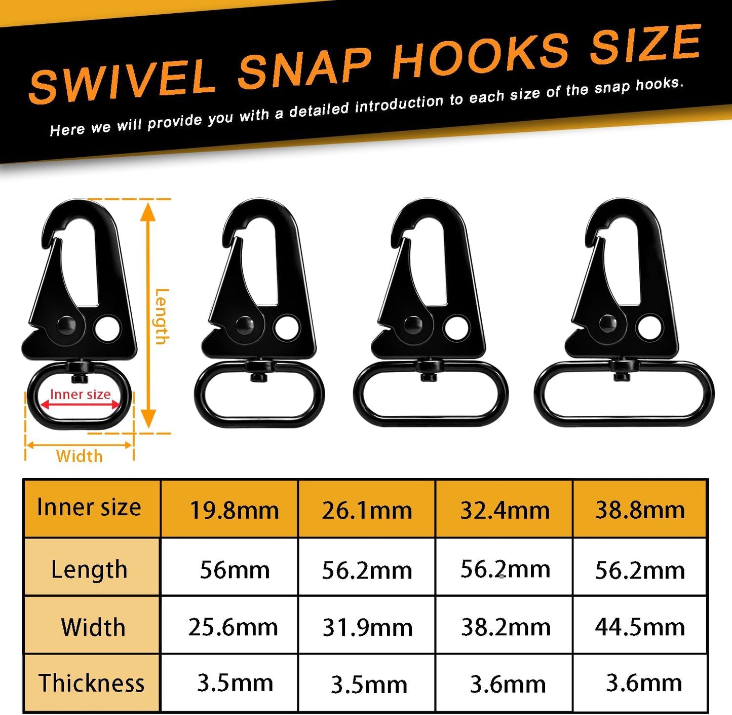 6 Pack Paracord Lanyard Accessories 3/4" Rifle Sling Clips Metal Swivel Snap Hook Keychain Carabiner Key Chain for Keyrings (Black) Kemu |Fashion Home Kitchen Beauty