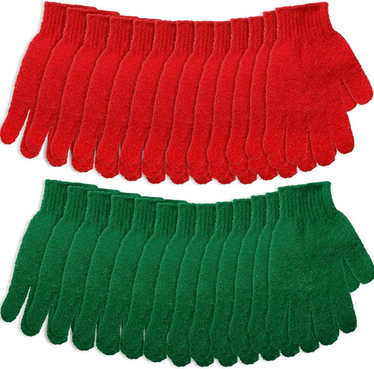 48 Pcs Red and Green Exfoliating Gloves Shower Gloves Bulk Christmas Stocking Stuffing Gifts Double Sided Body Scrub Exfoliate Glove for Women & Men Bath Shower Beauty Spa Massage Scrubber