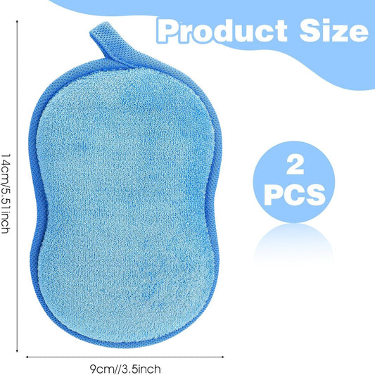 2Pcs Soft Bath Sponge, Cotton Shower Sponge Absorbent Gentleness Exfoliating Body Scrubber Shower Skin Friendly Comfort Bathing Tool for Men Women All Skin Type (Blue,Pink)