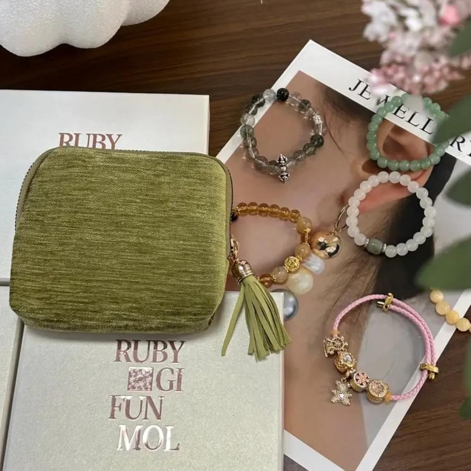Tangle Free Jewelry Pouch for Necklace Bracelet Crystal Beads Wristwatch Pendant, Travel Storage Organizer Case w Zipper (Green) Kemu |Fashion Home Kitchen Beauty