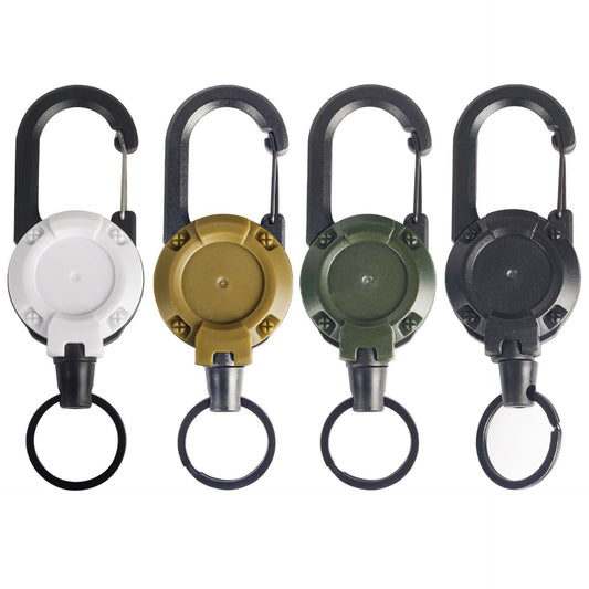 Retractable Gear Tether 4-Pack - Stainless Steel Cable Keychain Reel for Outdoor Fishing Hiking - Auto Retracting Badge Holder with Carabiner Clip - Black Khaki Green White Kemu |Fashion Home Kitchen Beauty