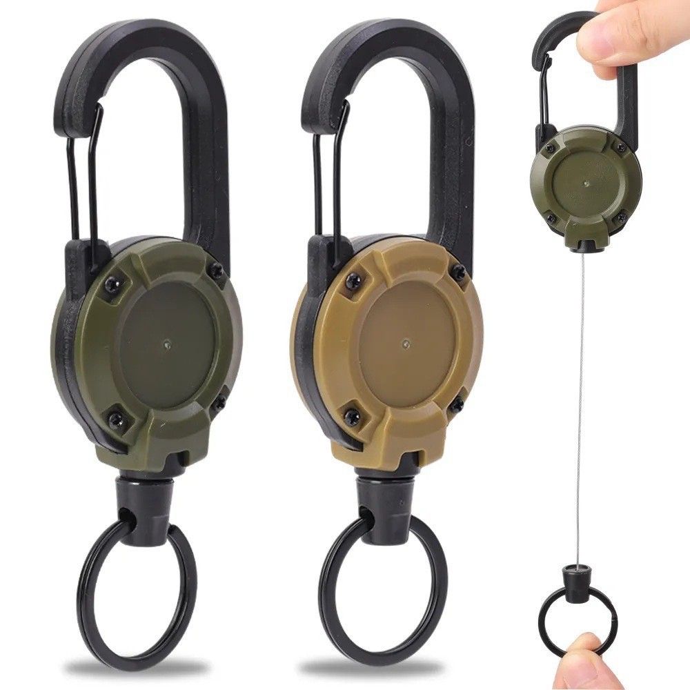 Retractable Gear Tether 4-Pack - Stainless Steel Cable Keychain Reel for Outdoor Fishing Hiking - Auto Retracting Badge Holder with Carabiner Clip - Black Khaki Green White Kemu |Fashion Home Kitchen Beauty
