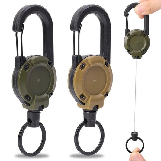 Retractable Gear Tether 4-Pack - Stainless Steel Cable Keychain Reel for Outdoor Fishing Hiking - Auto Retracting Badge Holder with Carabiner Clip - Black Khaki Green White Kemu |Fashion Home Kitchen Beauty