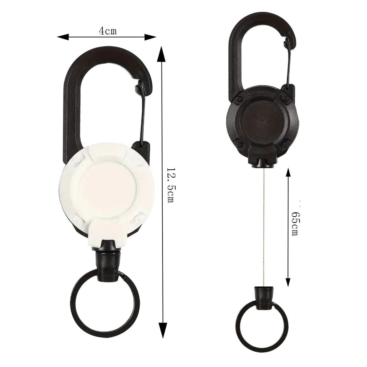 Retractable Gear Tether 4-Pack - Stainless Steel Cable Keychain Reel for Outdoor Fishing Hiking - Auto Retracting Badge Holder with Carabiner Clip - Black Khaki Green White Kemu |Fashion Home Kitchen Beauty