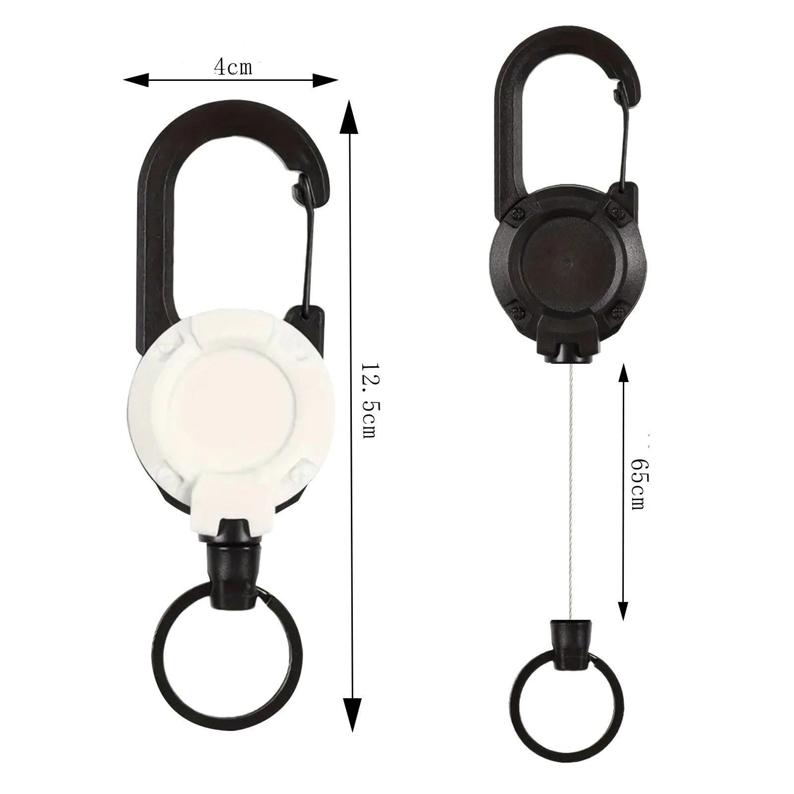 Retractable Gear Tether 4-Pack - Stainless Steel Cable Keychain Reel for Outdoor Fishing Hiking - Auto Retracting Badge Holder with Carabiner Clip - Black Khaki Green White Kemu |Fashion Home Kitchen Beauty