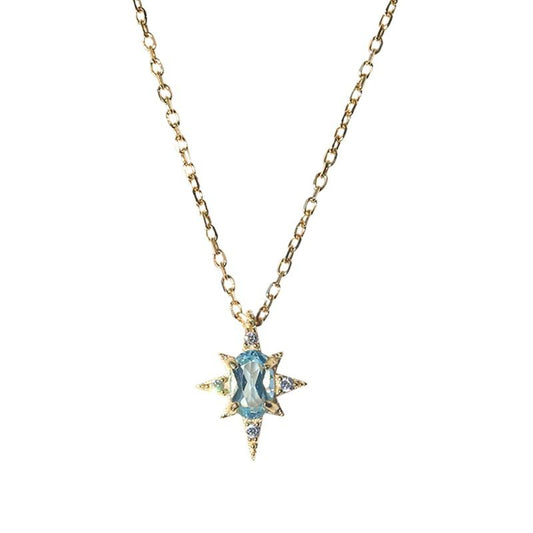 S925 Sterling Silver Mini Pendant Necklace - 18K Gold Plated Sky Blue Zircon Charm Chain for Women - Delicate Fine Jewelry for Daily Wear - Gold 45cm Kemu |Fashion Home Kitchen Beauty