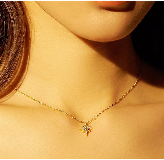S925 Sterling Silver Mini Pendant Necklace - 18K Gold Plated Sky Blue Zircon Charm Chain for Women - Delicate Fine Jewelry for Daily Wear - Gold 45cm Kemu |Fashion Home Kitchen Beauty