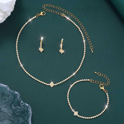 Bridal Zircon Jewelry Set 3-in-1 - Earrings Bracelet Necklace for Wedding Party - Crystal Shiny Bridal Jewelry Set for Women - Gold Kemu |Fashion Home Kitchen Beauty