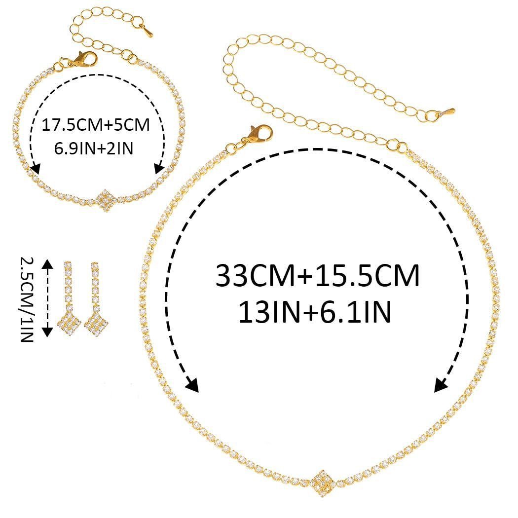 Bridal Zircon Jewelry Set 3-in-1 - Earrings Bracelet Necklace for Wedding Party - Crystal Shiny Bridal Jewelry Set for Women - Gold Kemu |Fashion Home Kitchen Beauty