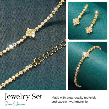 Bridal Zircon Jewelry Set 3-in-1 - Earrings Bracelet Necklace for Wedding Party - Crystal Shiny Bridal Jewelry Set for Women - Gold Kemu |Fashion Home Kitchen Beauty