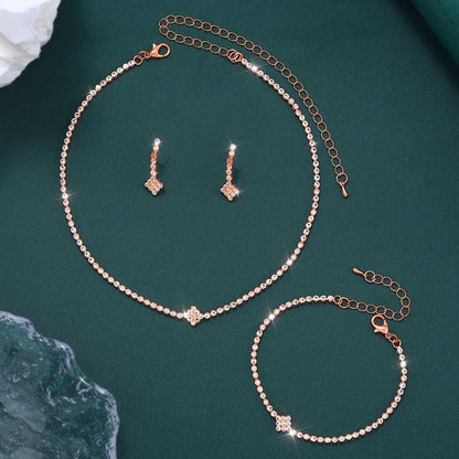 Bridal Zircon Jewelry Set 3-in-1 - Earrings Bracelet Necklace for Wedding Party - Crystal Shiny Bridal Jewelry Set for Women - Rose Gold Kemu |Fashion Home Kitchen Beauty