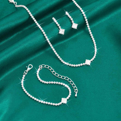 Bridal Zircon Jewelry Set 3-in-1 - Earrings Bracelet Necklace for Wedding Party - Crystal Shiny Bridal Jewelry Set for Women - Silver Kemu |Fashion Home Kitchen Beauty
