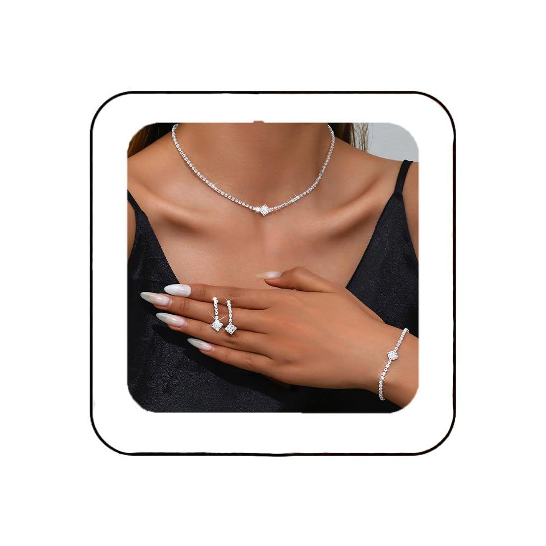 Bridal Zircon Jewelry Set 3-in-1 - Earrings Bracelet Necklace for Wedding Party - Crystal Shiny Bridal Jewelry Set for Women - Silver Kemu |Fashion Home Kitchen Beauty