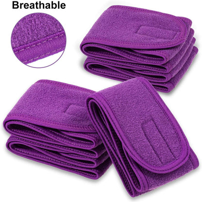 Spa Facial Headband  4 Packs Head Wrap Terry Cloth Headband Adjustable Stretch Towel for Bath, Makeup and Sport (Purple)