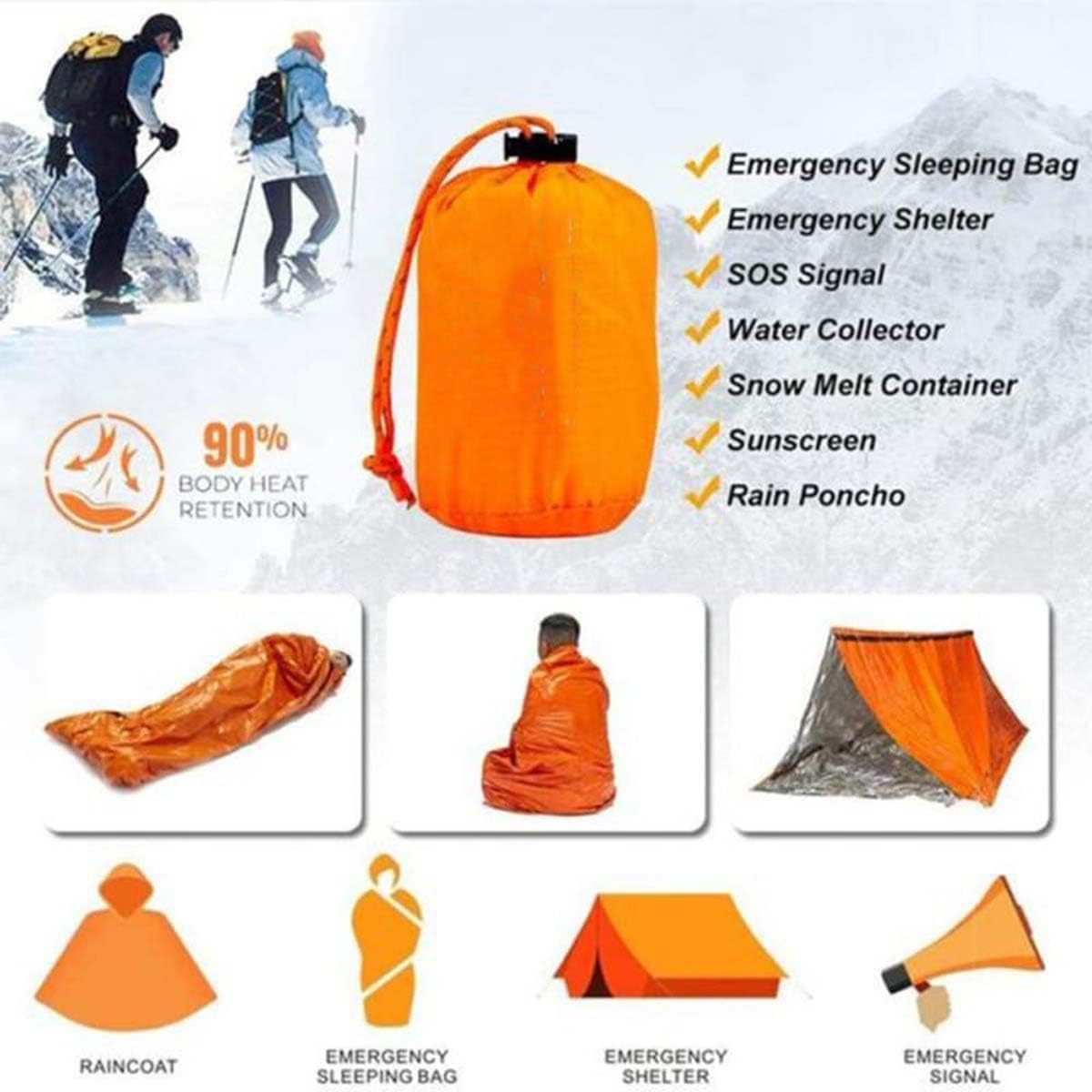 Sierra Madre Emergency Sleeping Bag, 84"X36" Waterproof Sierramadre Emergency Sleeping Bags for Survival, Pocket Size Survival Blanket, Thermal Bivy Sack for Outdoor Camping, Hiking Kemu |Fashion Home Kitchen Beauty