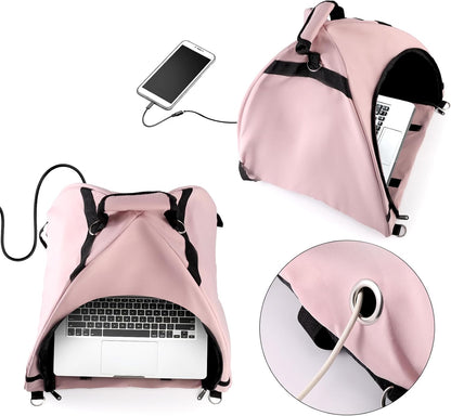 Laptop Tent, Sun Shade Waterproof Fabric Protective Hood for Computer Working Outside Accessories Part Glare Shield & Heat Reflective Awning Convertible Tote Outdoor (Pink) As Shown in the Picture - Kemu |Fashion Home Kitchen Beauty