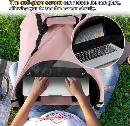 Laptop Tent, Sun Shade Waterproof Fabric Protective Hood for Computer Working Outside Accessories Part Glare Shield & Heat Reflective Awning Convertible Tote Outdoor (Pink) As Shown in the Picture - Kemu |Fashion Home Kitchen Beauty